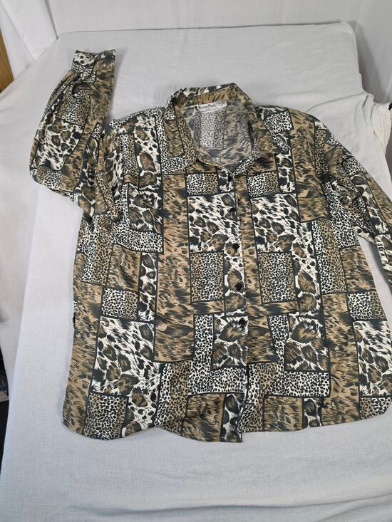 Nouveau Monde Plus Tops - 90s Leopard Patchwork Button Up Blouse Plus Size 3X